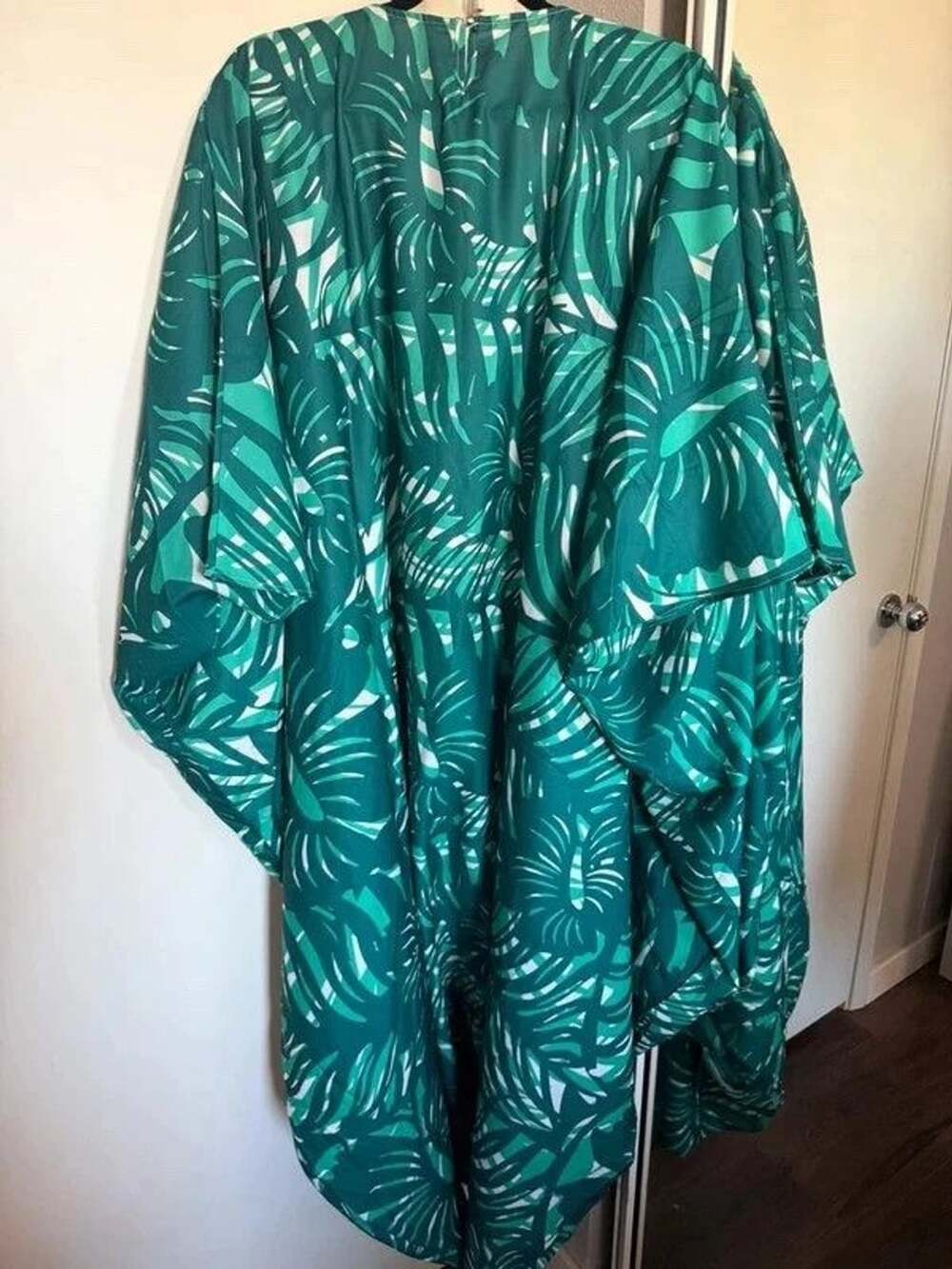 Natana Green Tropical Monstera Print Kaftan | One Size